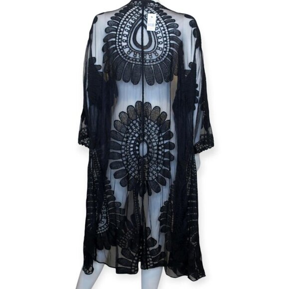 Lane Bryant Lace Kimono Cardigan Womens 26/28 Black Floral Sheer Cover Up Boho - Picture 5 of 7